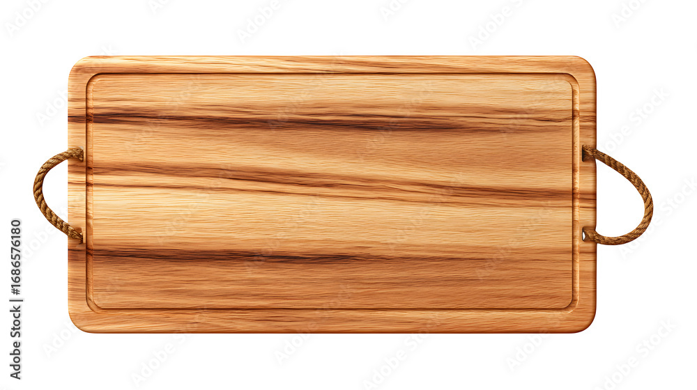 Obraz premium HD realistic wooden kitchen cutting board top view isolated on white or white png