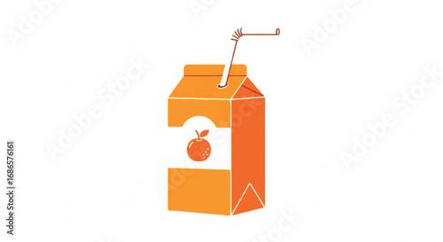 Orange Juice Carton with Straw Refreshing Beverage.
