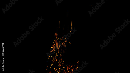 sparks and embers from campfire flying over black background