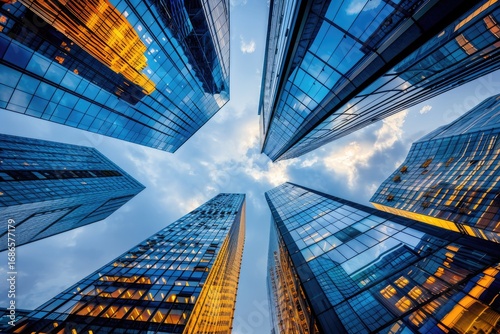 High Definition View of Looking Up at Business Buildings