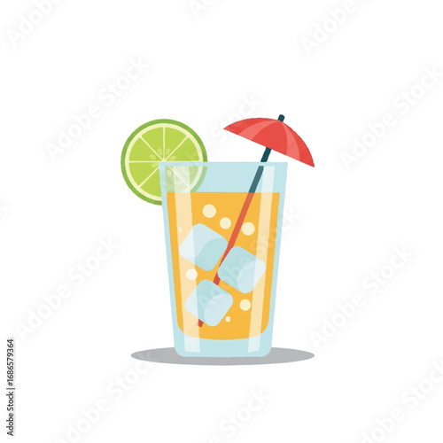 Refreshing Summer Drink with Lime and Umbrella.