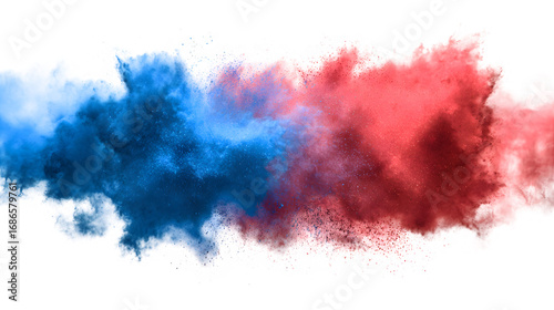 red and blue color dust explosion effect isolated on white background