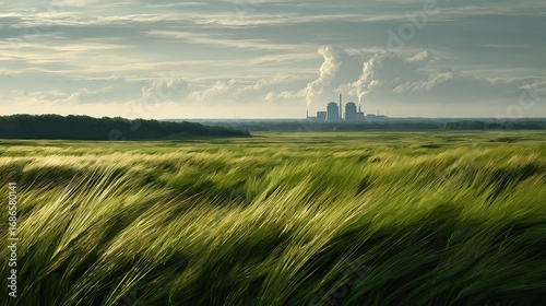 Windy field and industrial complex
