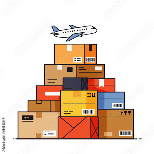 Air Cargo Shipping Boxes Stacked High.