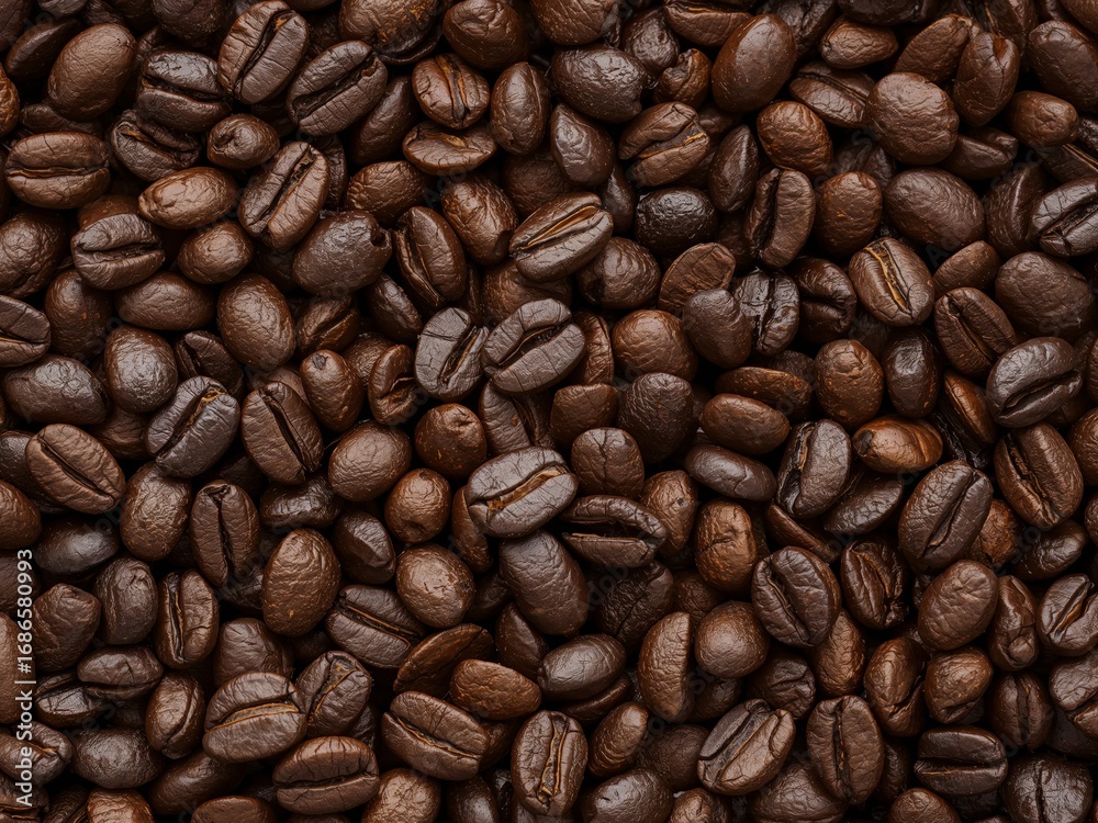 Naklejka premium Coffee Beans Harmony. A Dense Pile of Textured Brown Elements, Natural Pattern