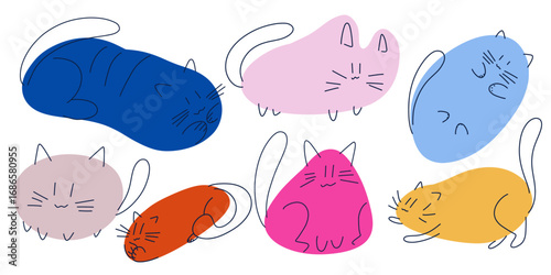 Cute colorful abstract cats illustration in minimalist style for prints, greeting cards, and wall art.