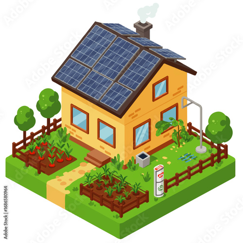 EcoFriendly House with Solar Panels and Garden.