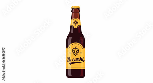 Single Bottle of Brewski Beer on White Background.