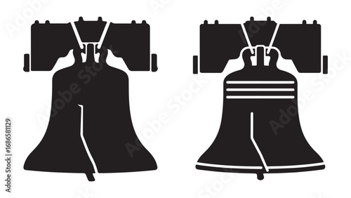 Liberty Bell silhouette set, Philadelphia historic American independence symbol