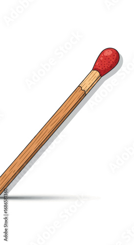 Single Wooden Matchstick with Red Tip.