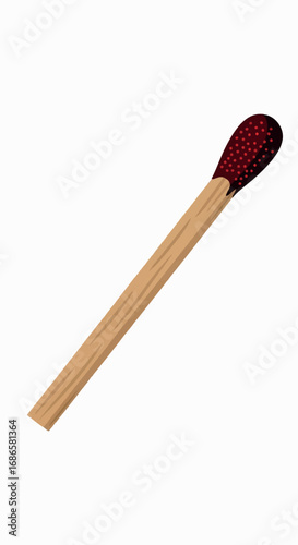 Single wooden matchstick with a red head isolated on a white background.