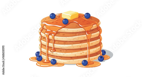 Stack of Pancakes with Blueberries and Syrup.