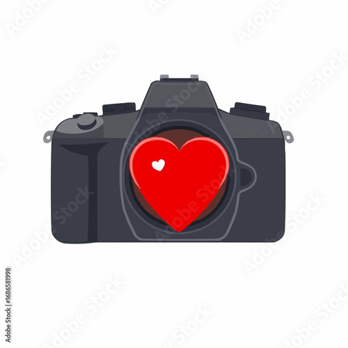 Camera with heart symbol inside the lens showcasing love for photography  