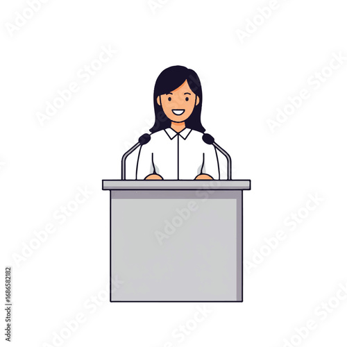 Woman Speaking at a Podium with Microphones.