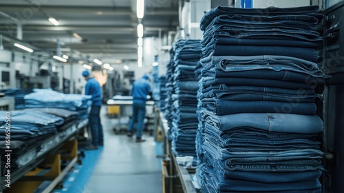 Stacks of Jeans in a Denim Factory
