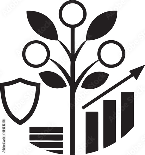 Financial Growth Tree with Shield and Upward Arrow