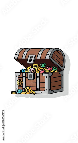 Treasure Chest Full of Gold Coins and Jewels.