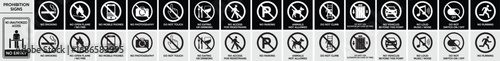 Prohibition Safety Signs – No Smoking, No Open Flame, No Mobile Phones, No Eating or Drinking, No Entry, Do Not Touch, Do Not Switch On, No Photography, No Parking, No Animals Allowed