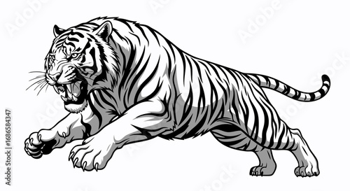 Wallpaper Mural Vector SVG Illustration of a Fierce Tiger in Geometric Modern Style with Black and White Color Scheme Torontodigital.ca
