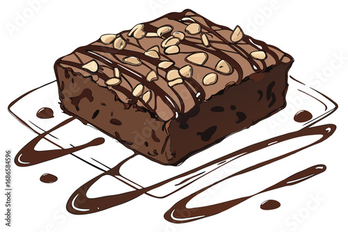 Chocolate Brownie Square with Fudge and Walnut Topping