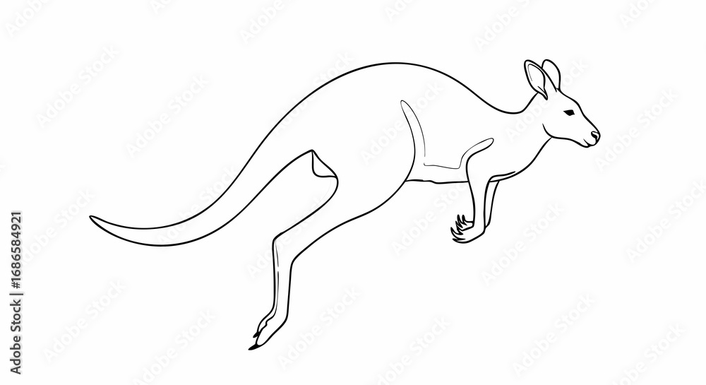 Fototapeta premium Vector Minimalist Line Art SVG Illustration of Kangaroo in Modern Flat Style with Monochrome Black and White Colors for Digital and Web Design Use