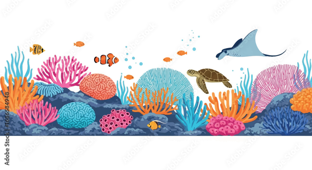 Fototapeta premium Vibrant underwater coral reef with diverse marine life.