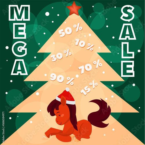 promotional banner with discounts and a red horse