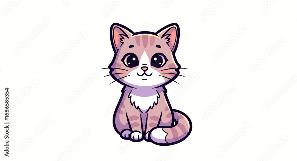 Obraz premium Cute Cartoon Vector SVG Illustration of Cat with Big Eyes in Minimalist Flat Style with Pink and Gray Colors for Kids and Animal Themes