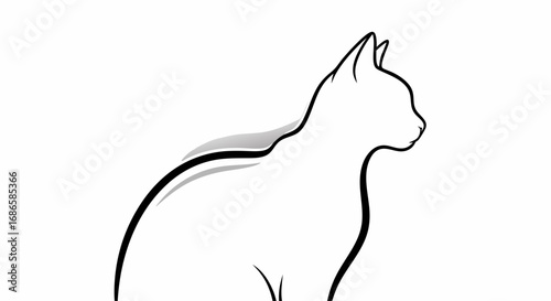 Vector Minimalist Line Art SVG Illustration of a Cat's Profile in Black and White Flat Style for Web Design