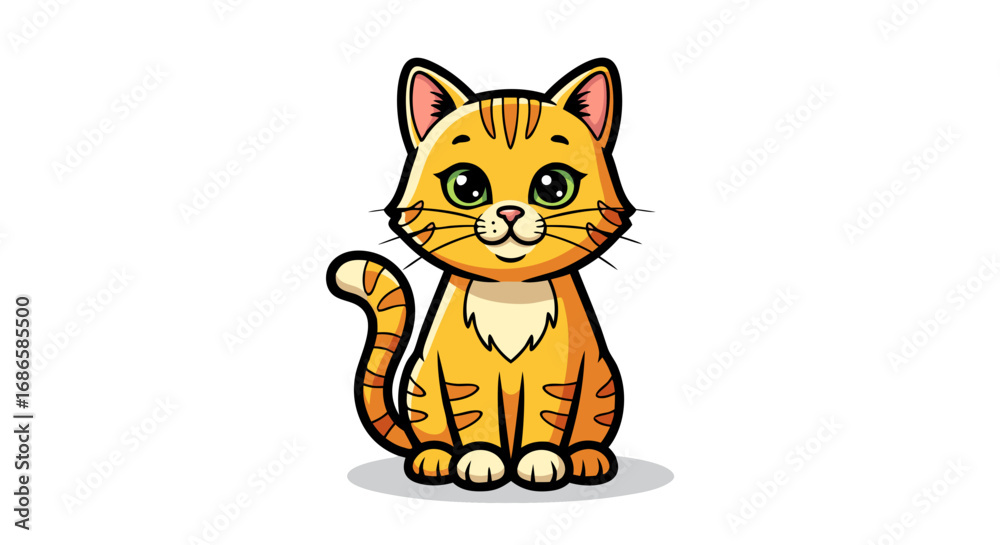 Obraz premium Cute Cartoon SVG Illustration of a Cat with Green Eyes in Flat Design Style Featuring Orange Stripes and Pink Inner Ears Perfect for Children's Digital Content