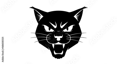 Vector Bold Black Panther SVG Icon with Fierce Expression in Geometric Modern Flat Style for Digital Design