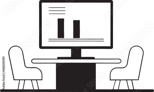 Business Presentation with Charts and Chairs