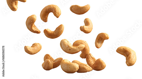 HD realistic falling cashew nuts isolated on white or white png