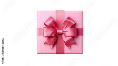 pink square gift box top view for celebration isolated on white