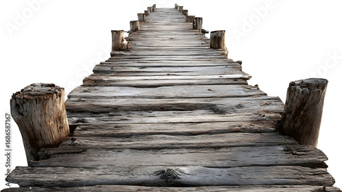HD realistic old wooden pier isolated on white or white png