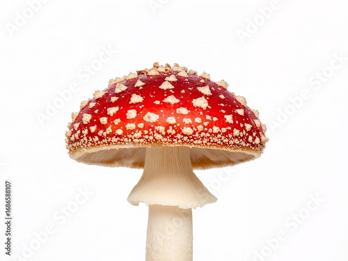 Scarlet Caprice, A Crimson Dream Fungal Form in High Key, Against the Void of White.