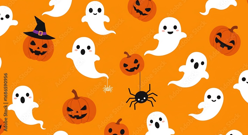 Fototapeta premium Halloween Scene with Orange Background and Bat Elements