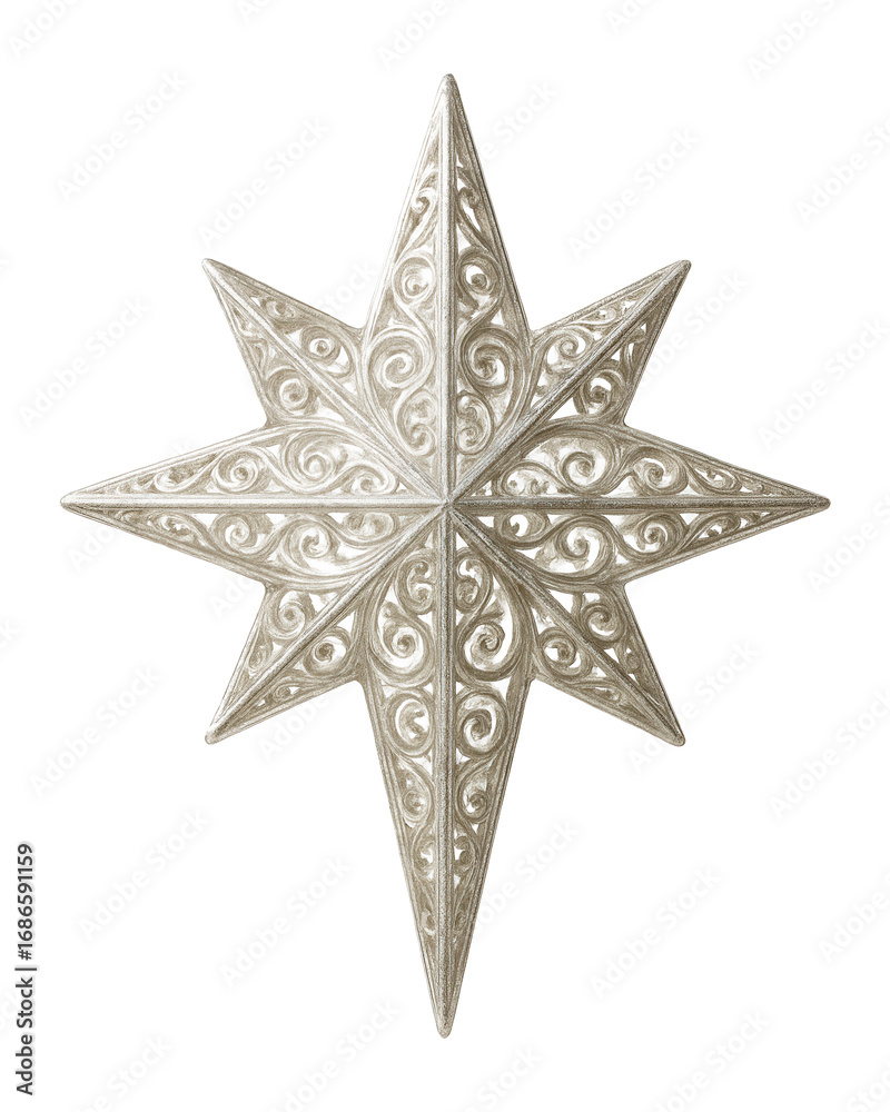 Fototapeta premium Silver star of Bethlehem with intricate filigree design