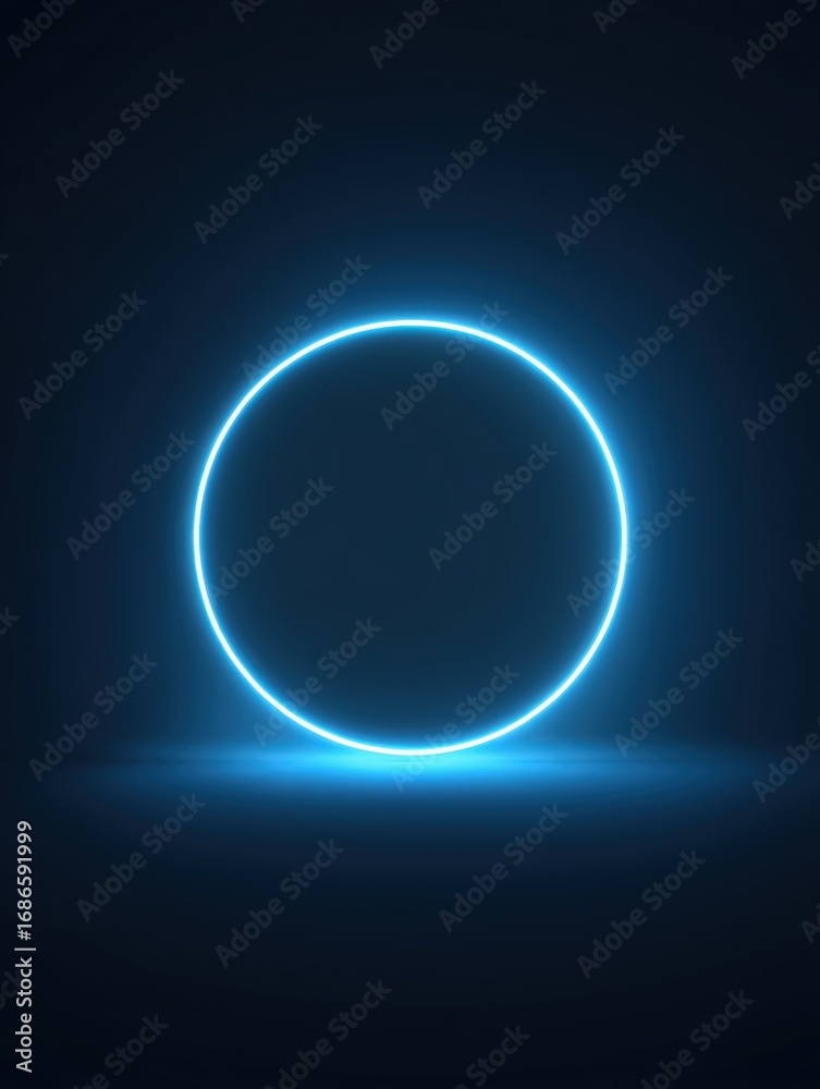 Obraz premium Blue circle is lit up in the dark. Circle is illuminated and he is floating in the air