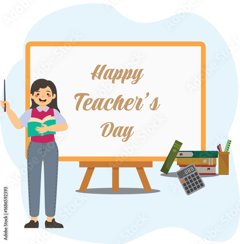 Teachers Day Greeting Card - Customizable Vector Art,Teachers Day Banner ,Classroom Appreciation Graphic. Best Teacher Award - Golden Badge Vector Design  