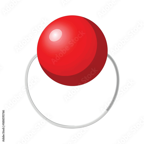 Red clown nose with a silver ring on a white background.