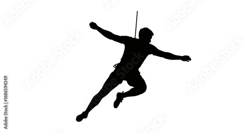adrenaline rush climbers leap of faith silhouette, isolated on transparent background