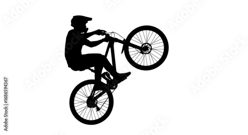adrenaline rush mountain biker silhouette in a gravitydefying wheelie, isolated on transparent background