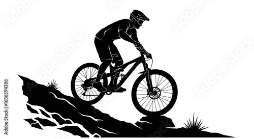 adrenaline rush mountain bikers silhouette, isolated on transparent background