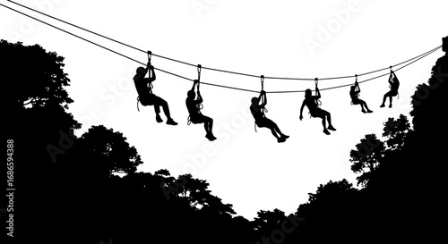 adventure zipline soaring through canopy, thrilling flight, team excursion, isolated on transparent background