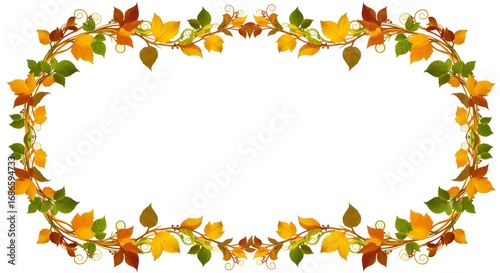 Wallpaper Mural Oval Frame of Colorful Autumn Leaves and Vines on White Background Torontodigital.ca