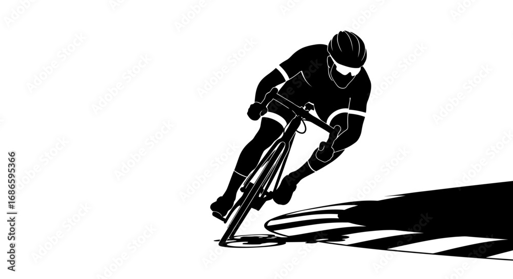 Fototapeta premium cyclist in motion a black and white silhouette of speed and power, isolated on transparent background