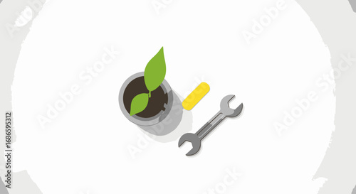 cultivating growth a seed, a wrench, and the promise of innovation, isolated on transparent background