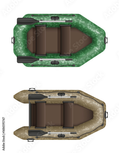 inflatable rubber fishing boat and tourism for active recreation cartoon stock vector illustration isolated on white background