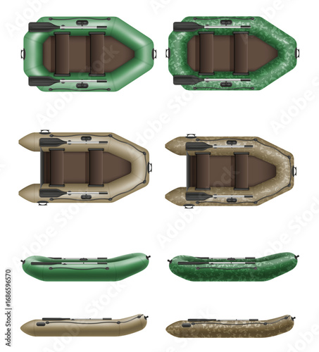 inflatable rubber fishing boat and tourism for active recreation cartoon stock vector illustration isolated on white background